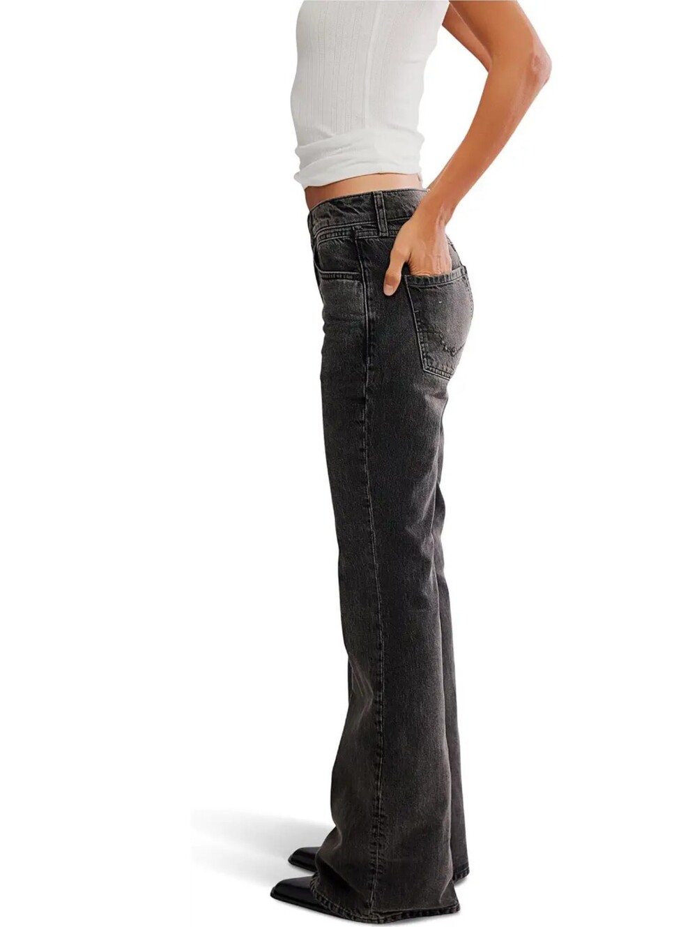 Free People We The Free West Coast Relaxed Flare Jeans Berry Black 30 NWT - Picture 9 of 9